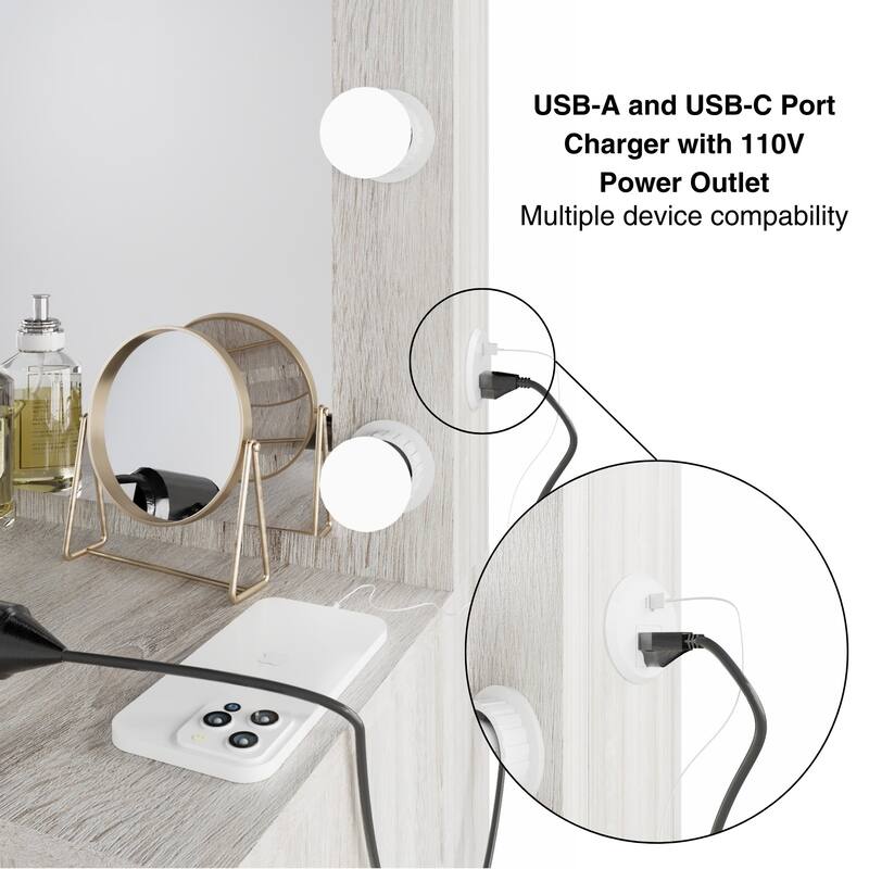 Boahaus Makeup Vanity 7 Drawers Lighted Crystal Knobs USB Port