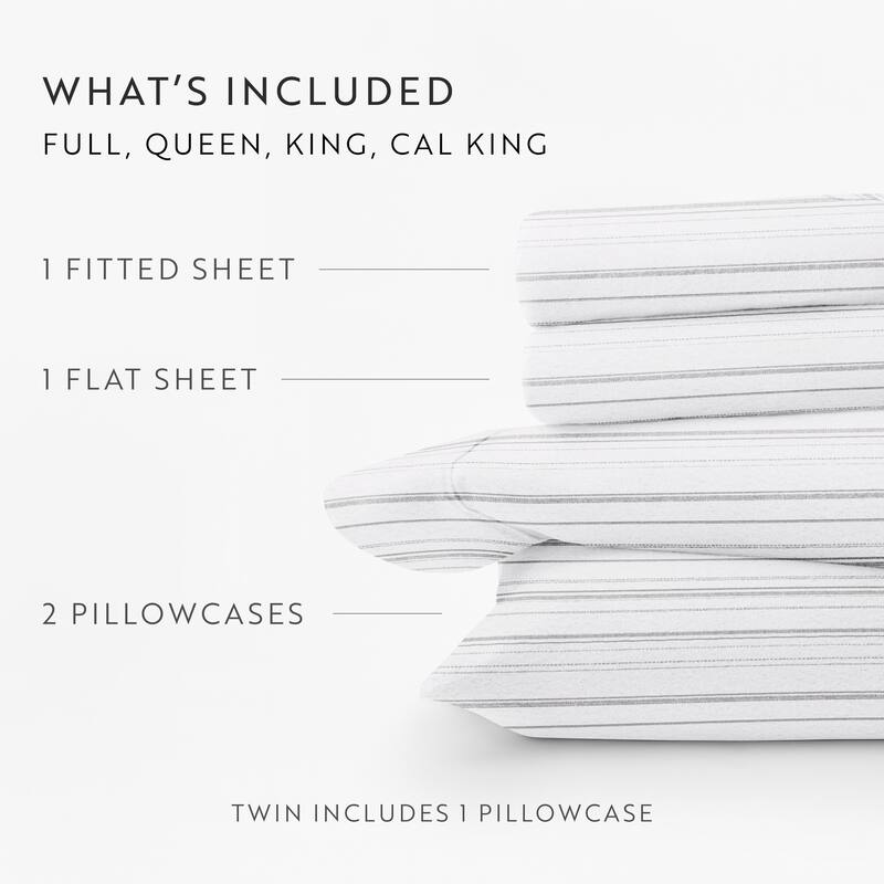 Becky Cameron Weathered Stripe 4 Piece 100% Cotton Brushed Flannel Deep Pocket Bed Sheet Set