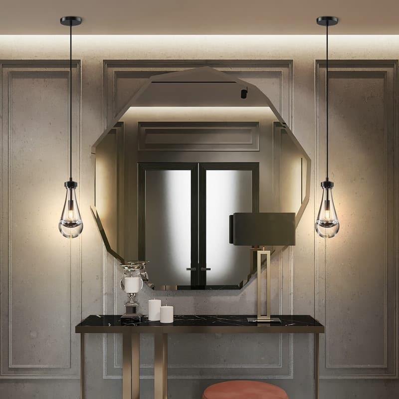 KAYLA Farmhouse Chandelier for Staircase, Foyer, Glass Pendant Light Fixture for Kitchen Island (Bulb Included)