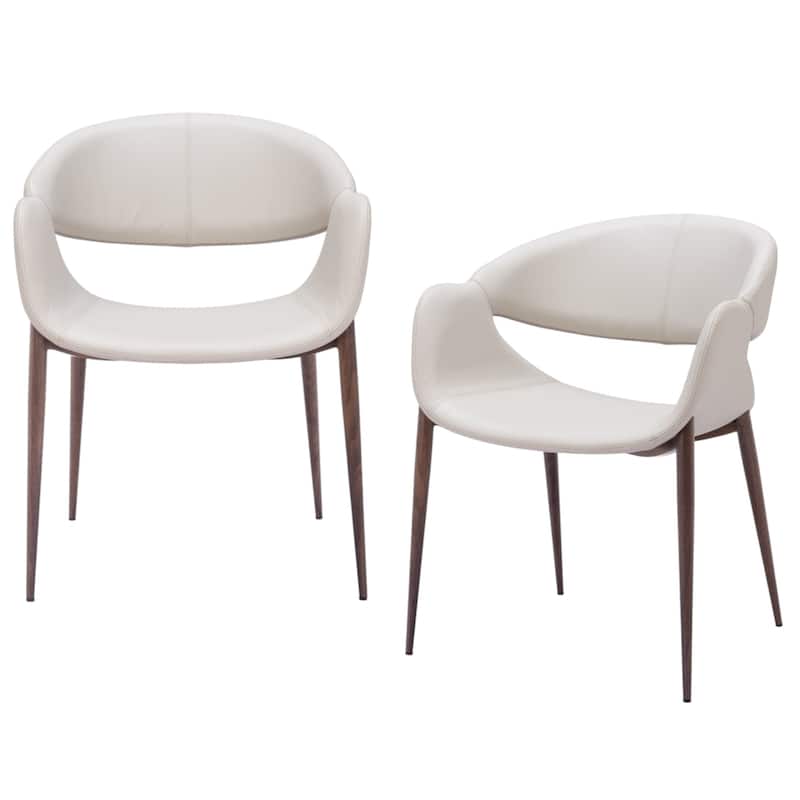 HomeRoots Set of Two Beige and Brown Upholstered Faux Leather Open Back Dining Arm Chairs - 25' X '32.3' X '25