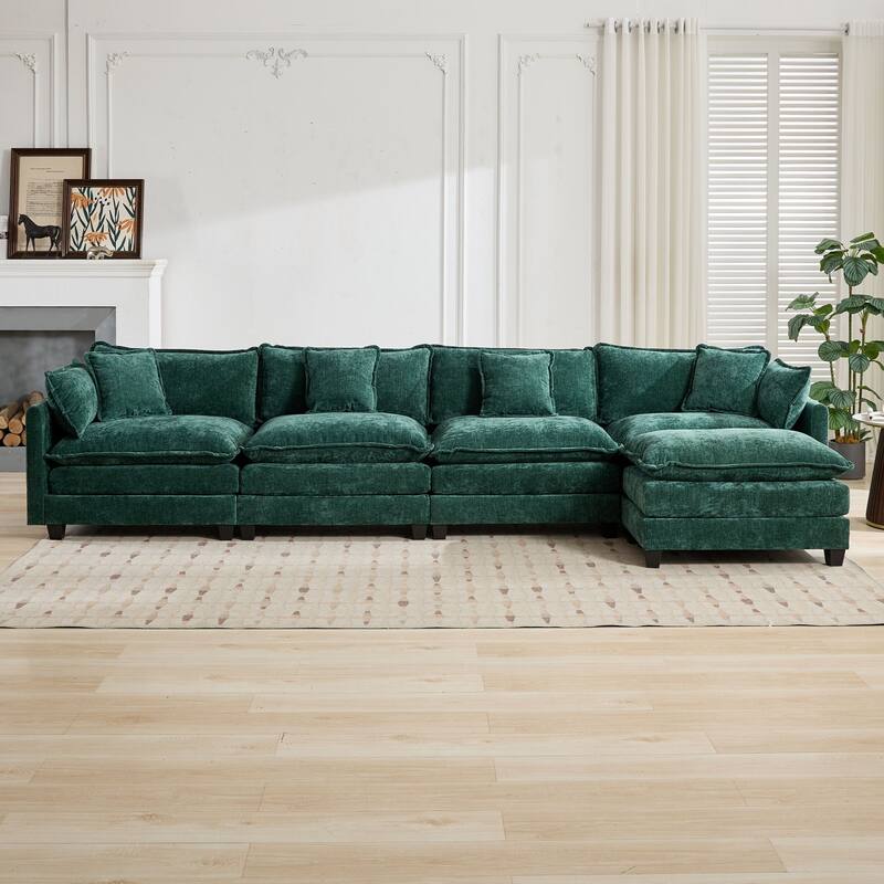 Roomfitters Large Upholstered 4-Seater Sofa with Plush Cushions and Pillows, Modern Cloud Couch for Living Room