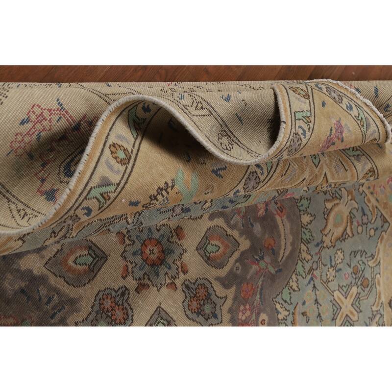Blue / Medallion Tabriz Persian Vintage Rug Handmade Wool Carpet - 7'11" x 11'1"