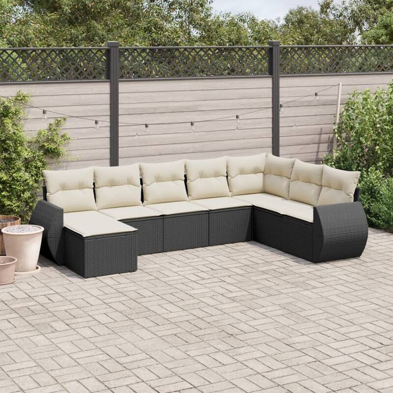 vidaXL Patio Sofa Set with Cushions Outdoor Conversation Furniture Poly Rattan - 21.7 x 21.7 x 14.6 - Black and cream without table