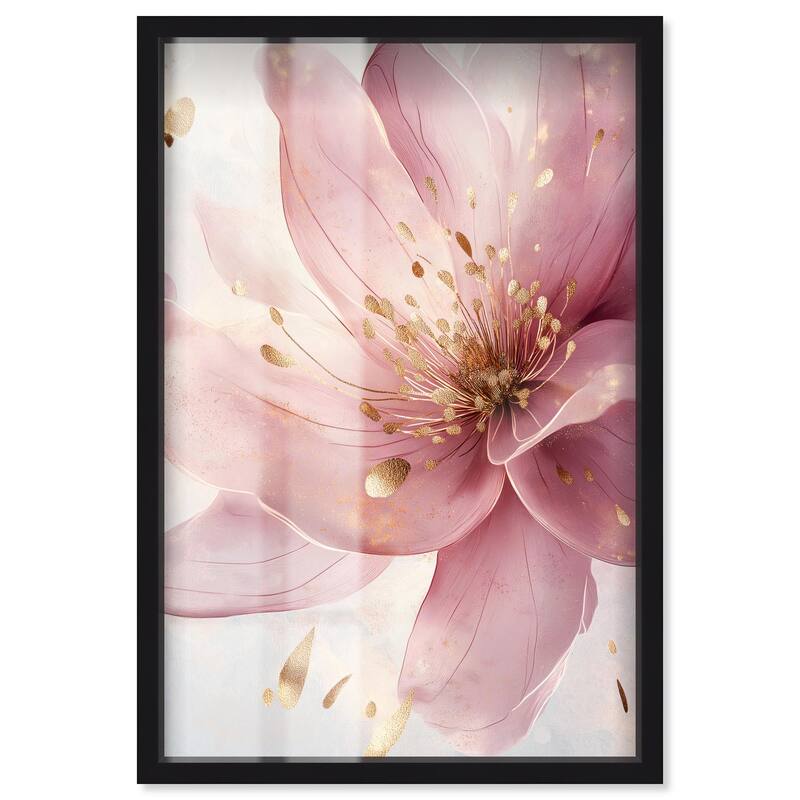 Pink and Gold Bloom Shadowbox by Art Remedy - Black - 30" x 45"