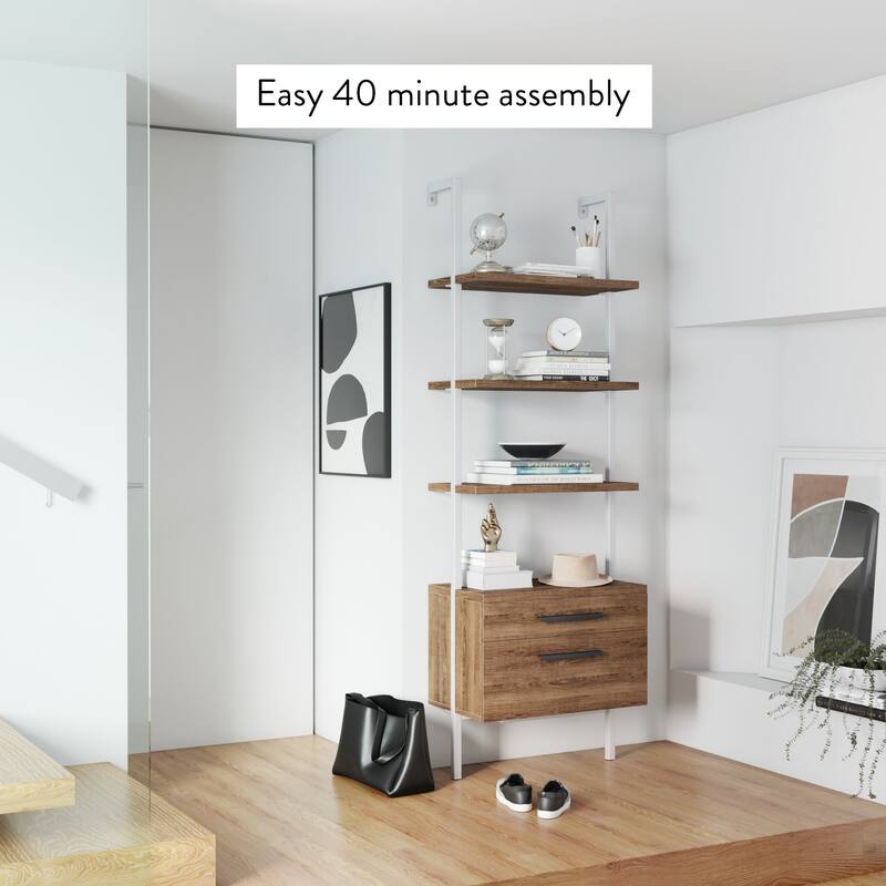 Nathan James Theo Open Shelf Industrial Bookcase with Drawers or Cabinets