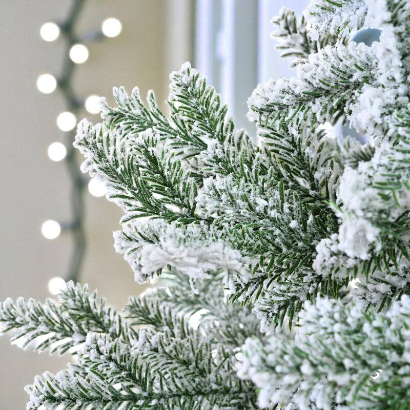 7ft Snow Flocked Artificial Christmas Tree with Hinged Branches, PE PVC Tips and Metal Stand