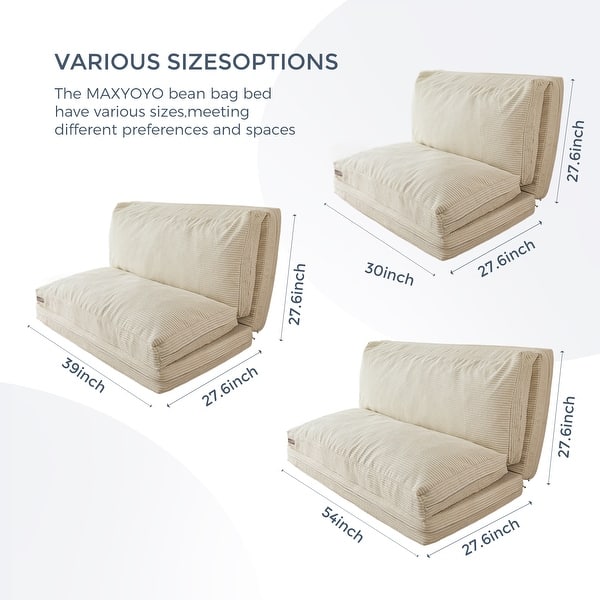dimension image slide 12 of 31, Corduroy Bean Bag Folding Sofa Bed