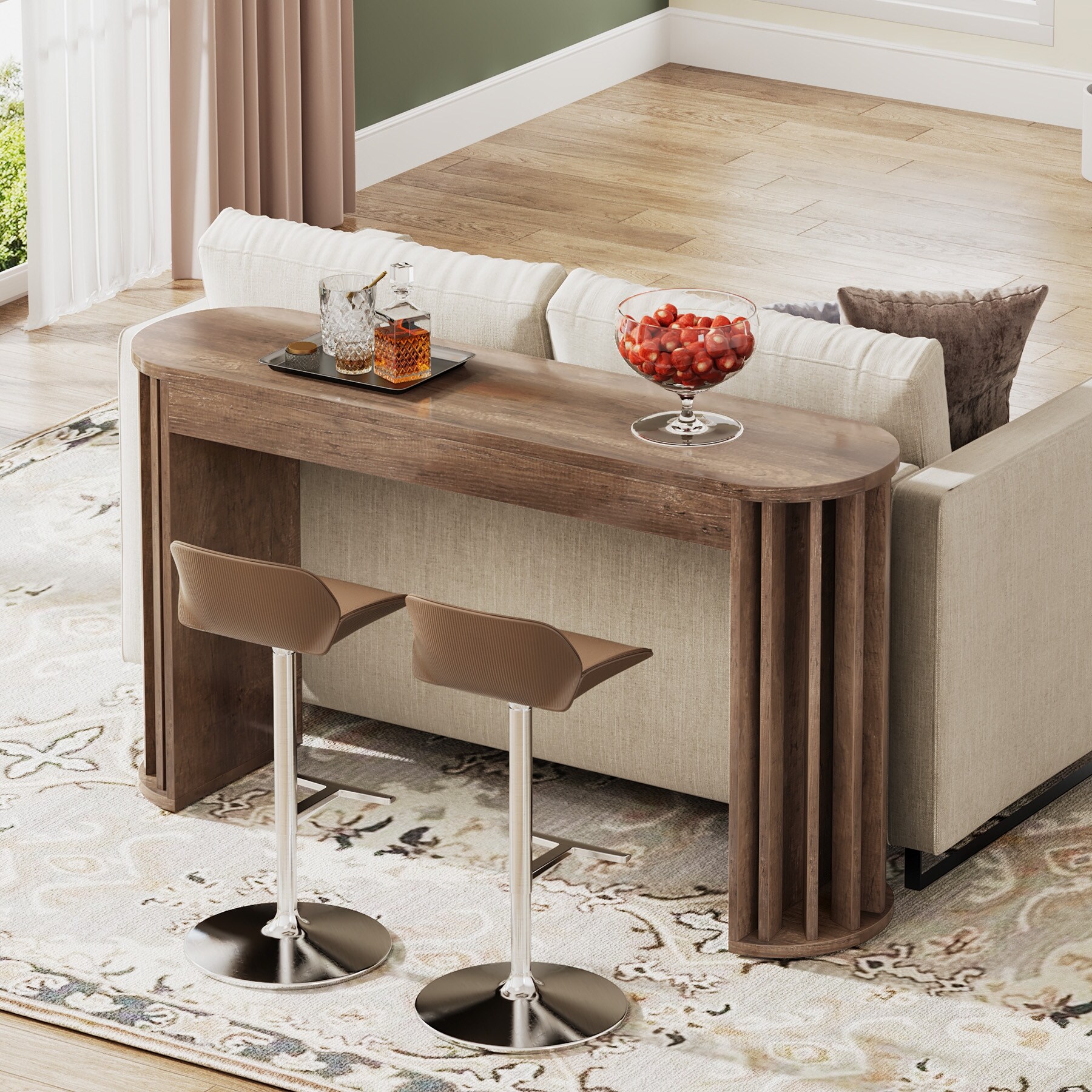 59 Inches Bar Table, Farmhouse Counter Height Table with Geometric