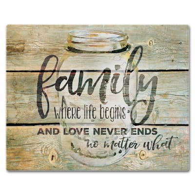 Counter Art Glass Cutting Board / Counter Saver 12"x15", Family Time - 12"x15"