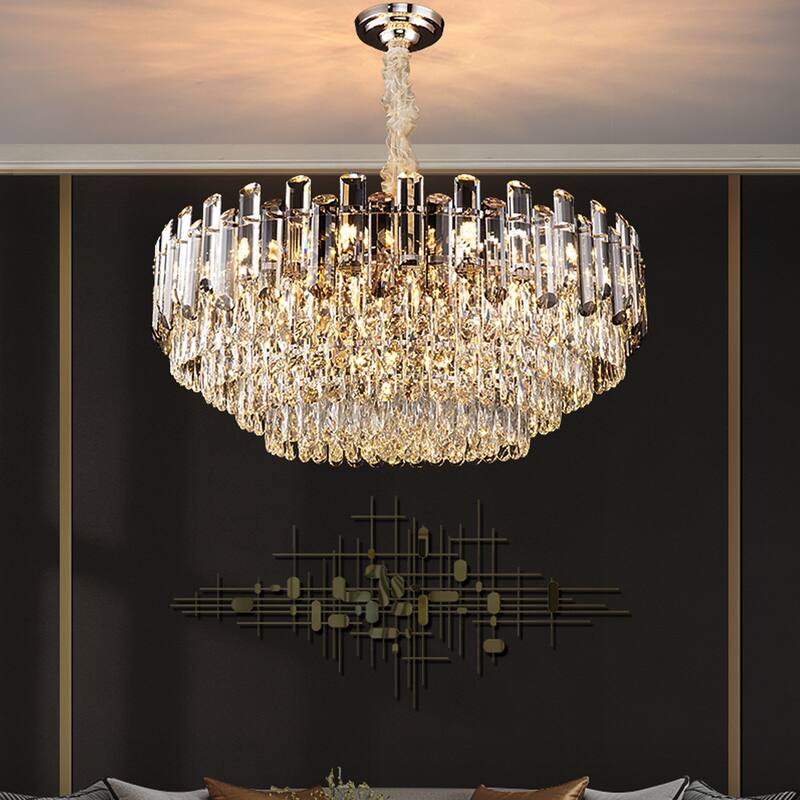 Smoked Gray/ Clear Crystal Chandelier with LED Lights