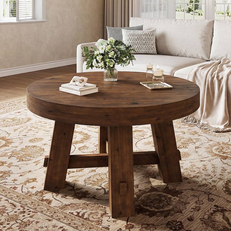 31.5-Inch Solid Wood Center Table, Round Coffee Table
