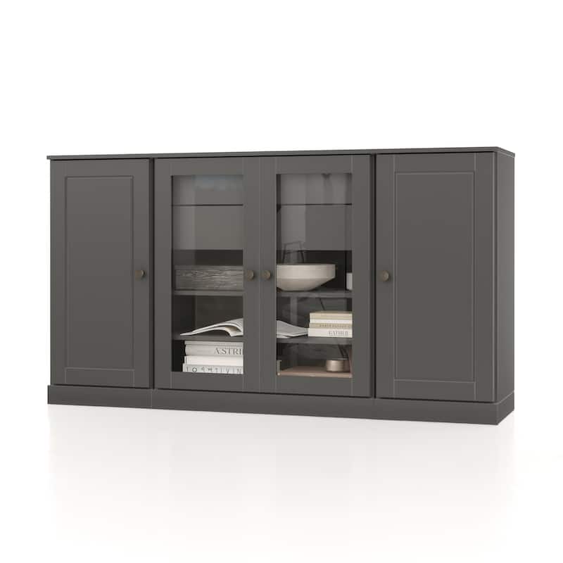 Palace Imports 100% Solid Wood 65" Sideboard with Solid, Clear Glass Doors, 2-Drawers and Adjustable Shelves