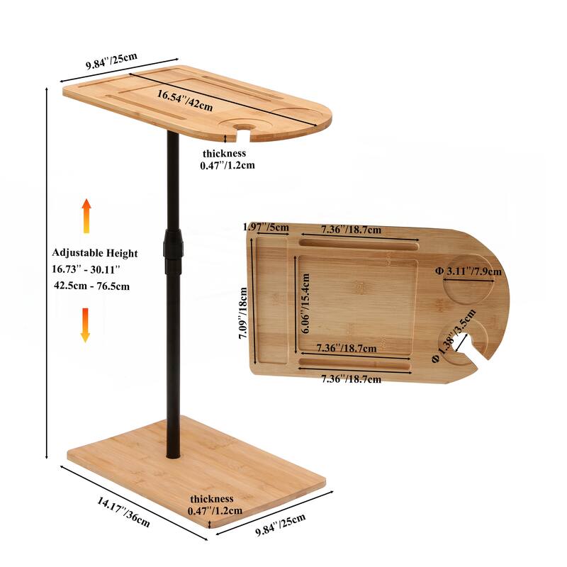 Couch Tray Table Bamboo Height Adjustable Side Table