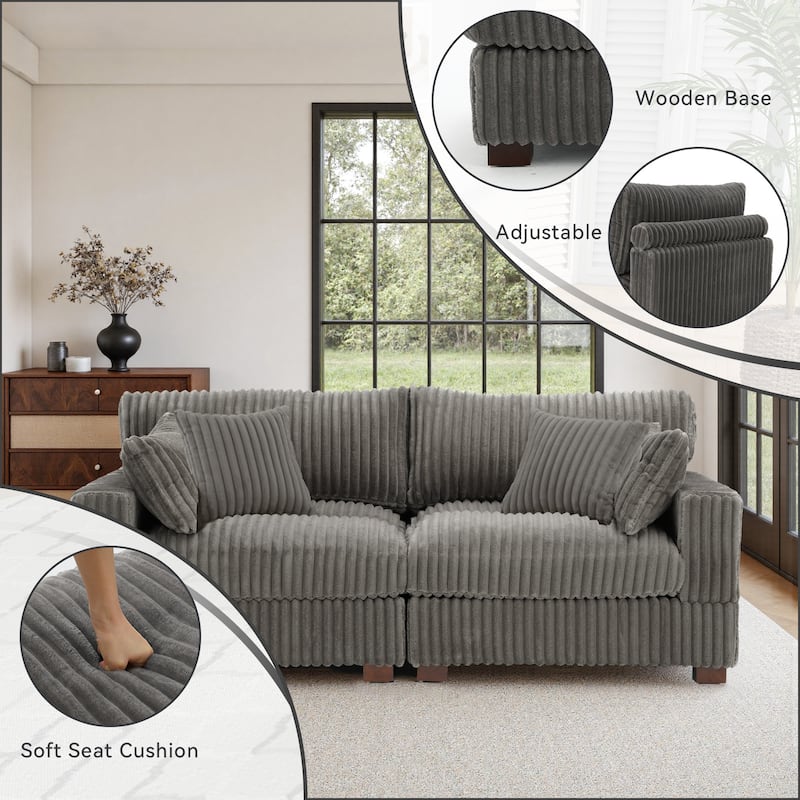 Cotton Flannel Sectional Sofa w/ Adjustable Headrests & Pillows