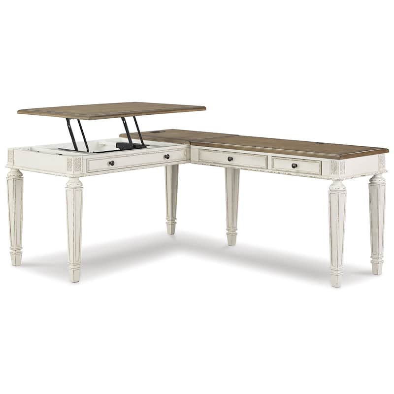 Realyn Antique White/Brown 2-Piece Home Office Lift Top Desk
