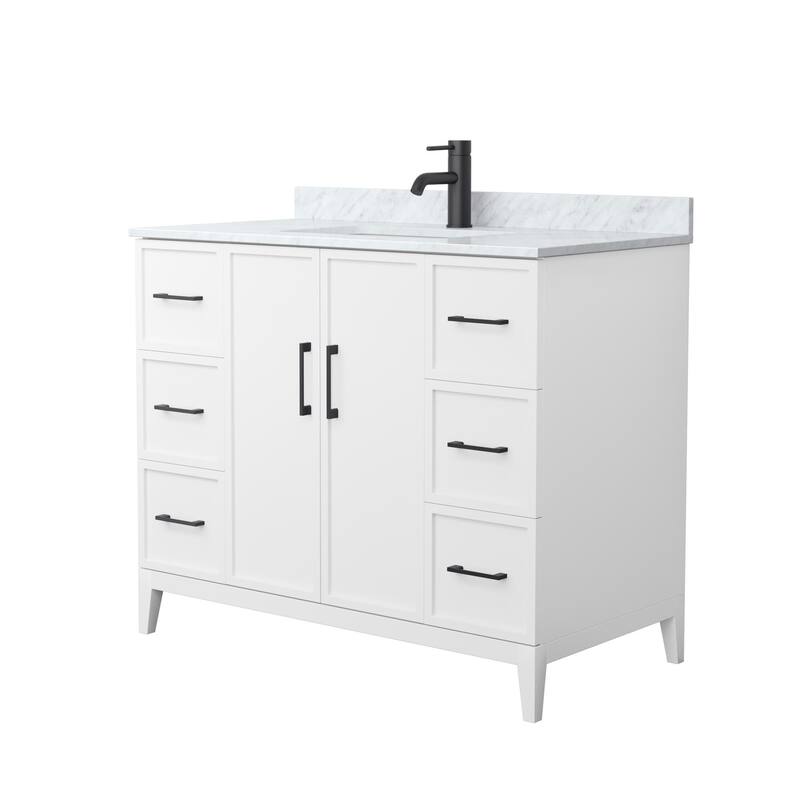 Elan 42-inch Single Vanity, Marble Top - White, Black Trim, White Carrara Marble Top