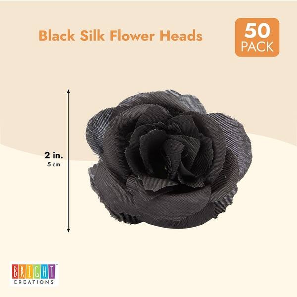 Artificial Black Rose Flower Heads for Crafts, Stemless Roses (2 In, 50