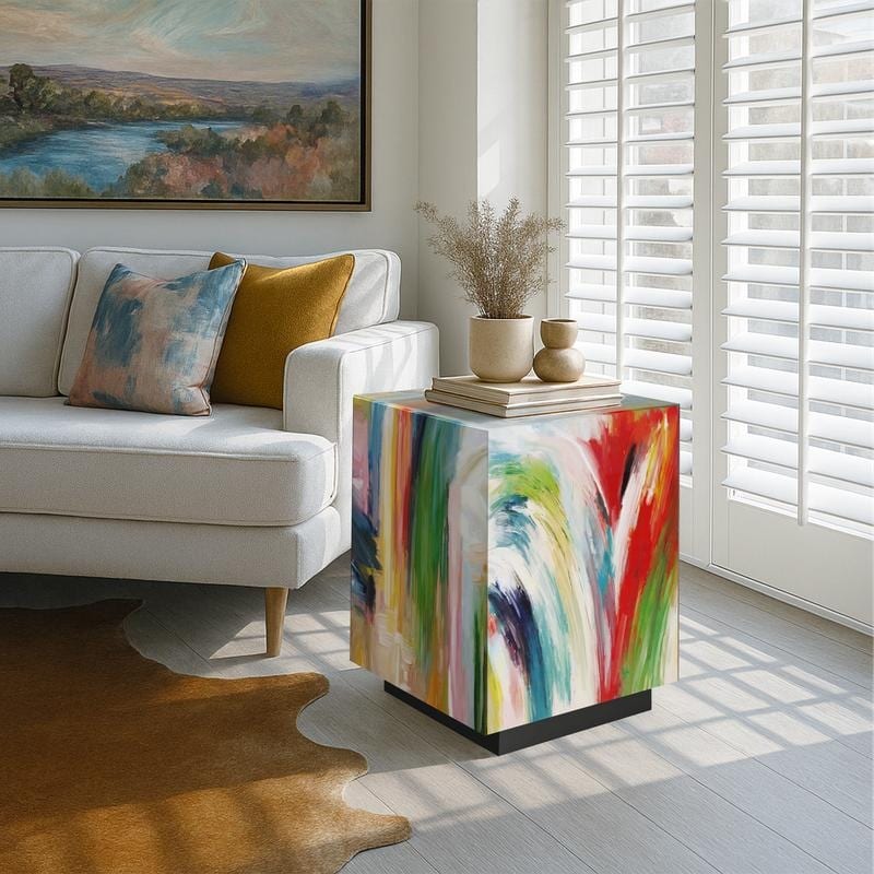 22'' Abstract Art Graffiti Glass End Table