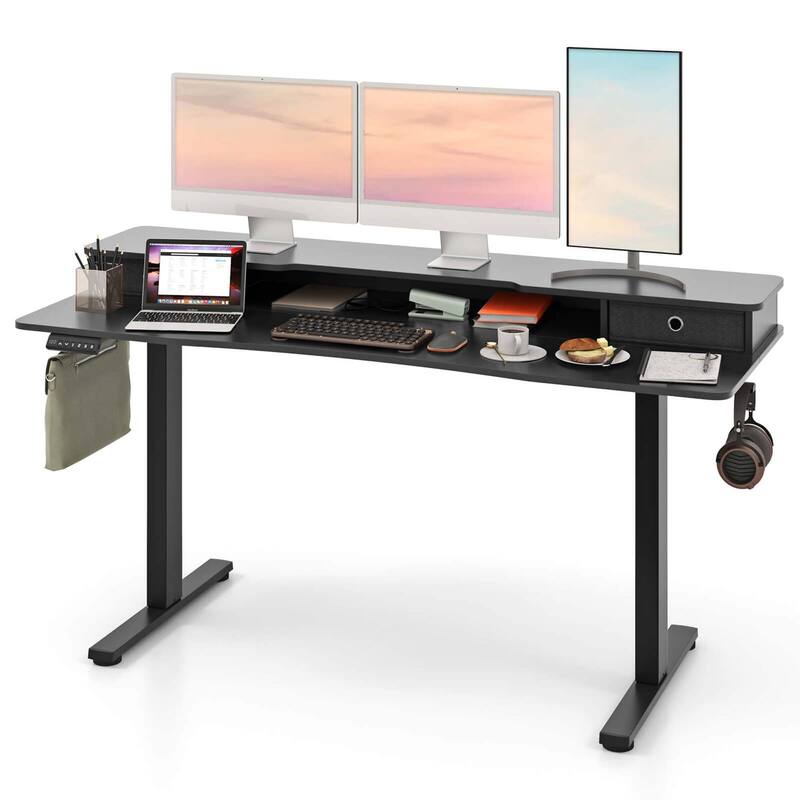 Costway 63" x 24" Electric Standing Desk with 2 Drawers Monitor Stand - See Details - Black