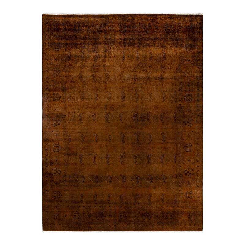 Overton Hand Knotted Wool Vintage Inspired Modern Contemporary Overdyed Yellow Area Rug - 8' 10" x 11' 10"