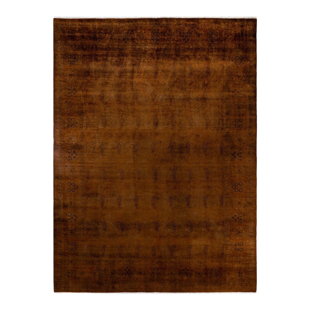 Overton Hand Knotted Wool Vintage Inspired Modern Contemporary Overdyed Yellow Area Rug - 8' 10" x 11' 10"
