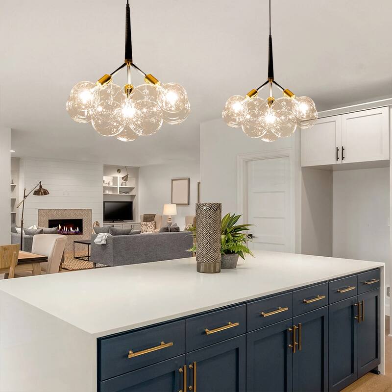 3-Light Modern Glam Cluster Clear Glass Globe Bubble Chandelier with Bulbs Included - 19.7 in. W x 22 in. H