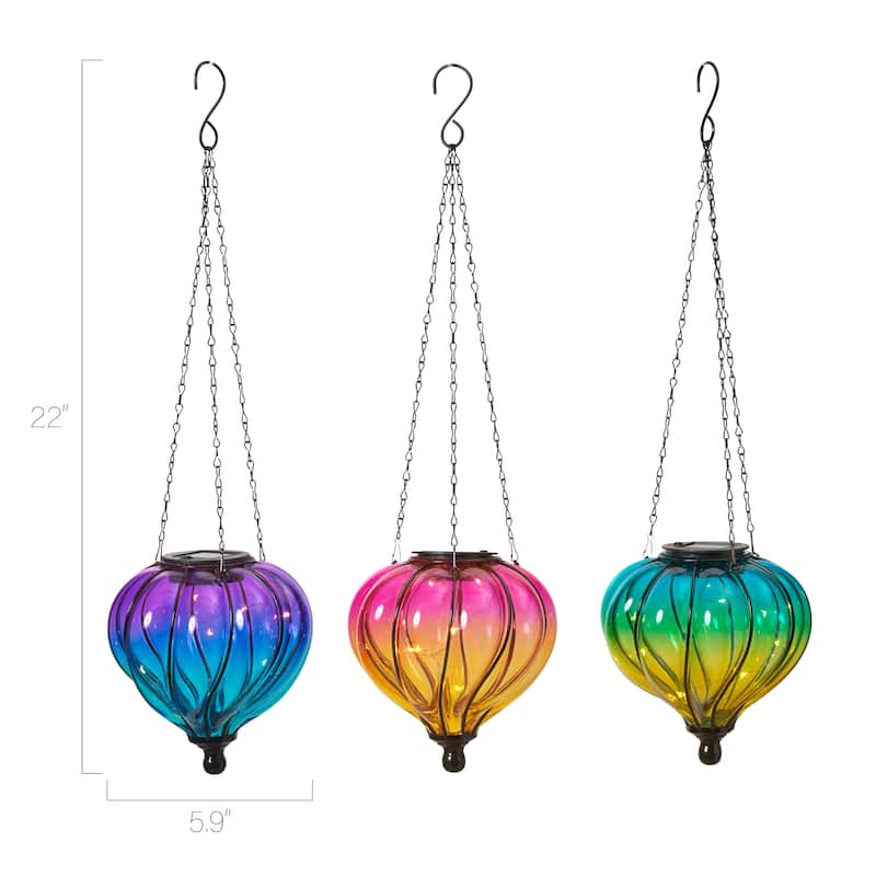 5.9 in Solar Lit Hand Blown Glass Luminary Set of 3