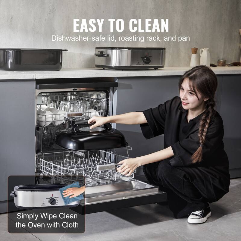 Electric Roaster Oven Adjustable Temperature, Removable Pan & Rack - 18 QT 1450W