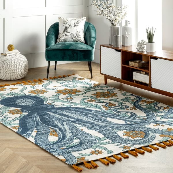 slide 2 of 10, Nuloom Thomas Paul Octopus Tasseled Area Rug - 2'8" x 12' Runner 2'8" x 12' Runner - Blue Multicolor