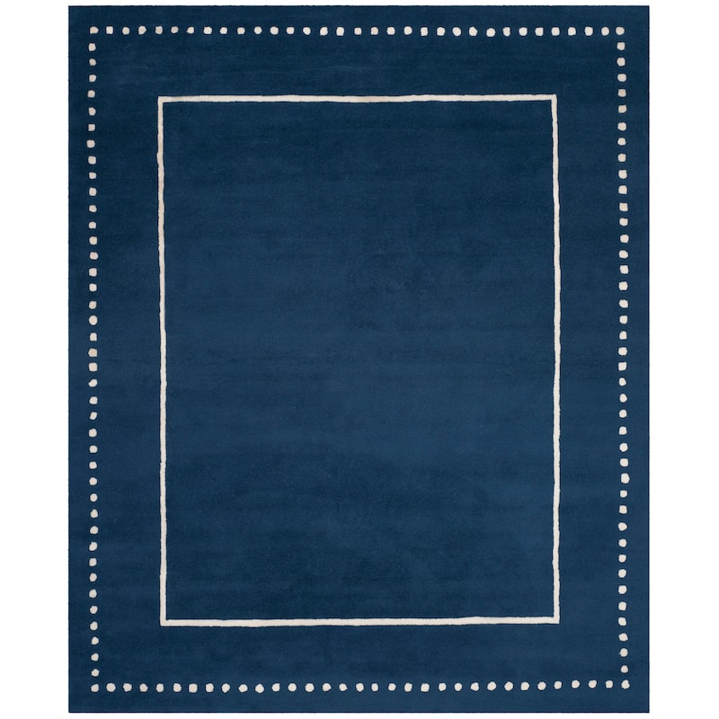 SAFAVIEH Handmade Bella Alverta Dotted Border Wool Rug - 11' x 15' - Navy Blue/Ivory - Rectangle