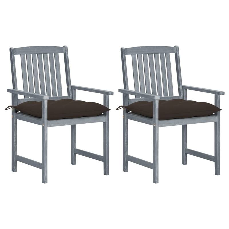 vidaXL Patio Chairs Outdoor Dining Chair with Cushions Gray Solid Wood Acacia - 2-Piece Sets - Taupe
