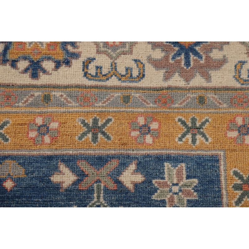 Blue Geometric Kazak Oriental Rug Handmade Traditional Wool Carpet - 6'8" x 10'0"