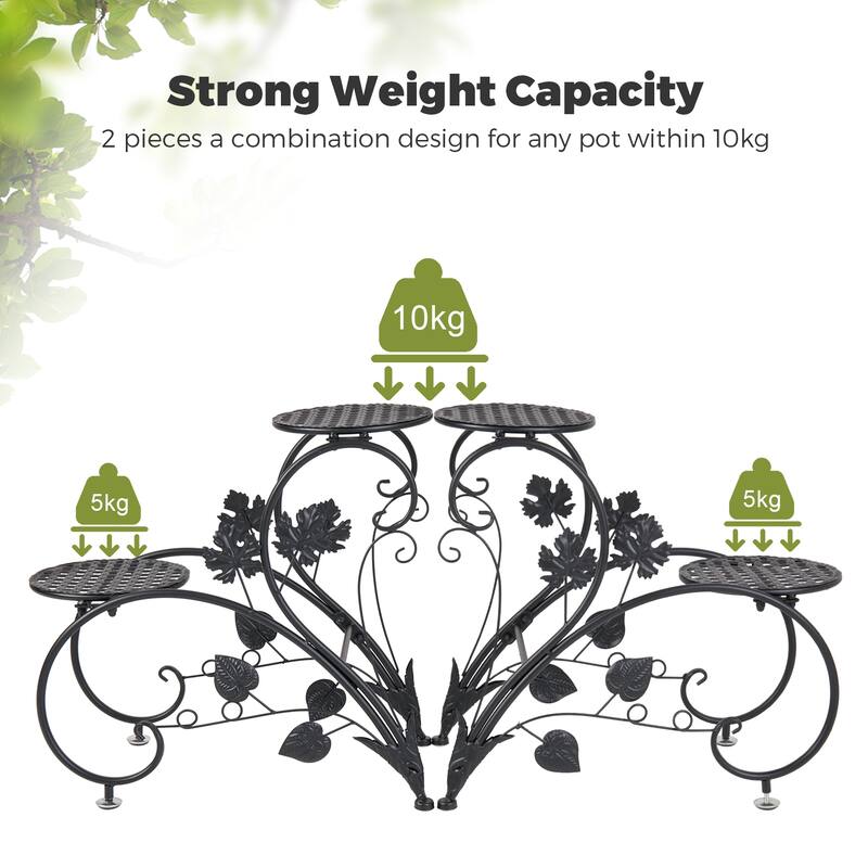 Sef of 2 Tier Metal Plant Pot Stand Garden Flower Display Shelf