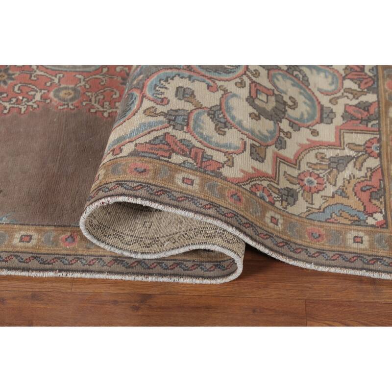 Brown Tabriz Persian Vintage Area Rug Handmade Oriental Wool Carpet - 7'8"x 11'1"