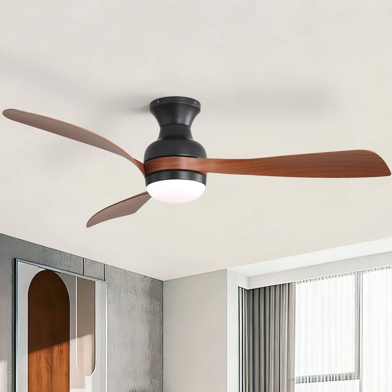 52Inch Flush Mount Ceiling Fan with Dimmable Light and Remote Control,With 3 ABS Fan Blades,6 Wind Speed Adjustable - 52 Inches