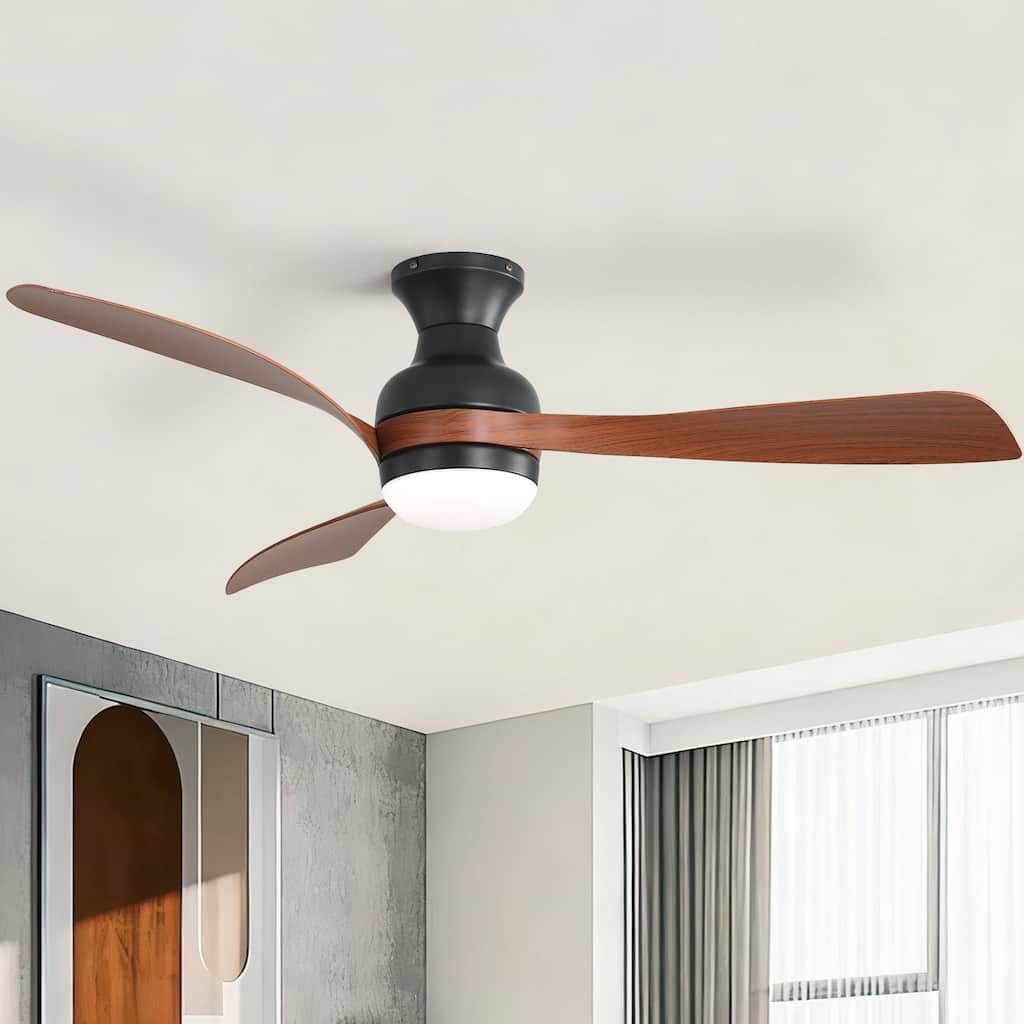 52Inch Flush Mount Ceiling Fan with Dimmable Light and Remote Control,With 3 ABS Fan Blades,6 Wind Speed Adjustable - 52 Inches