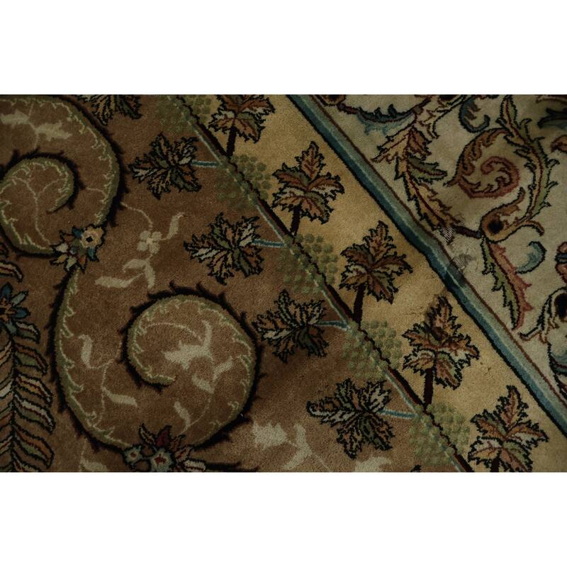 Hand Knotted Oriental 100% Wool Carpet Traditional Floral Brown Aubusson Area Rug - 11' 11'' X 9' 0''