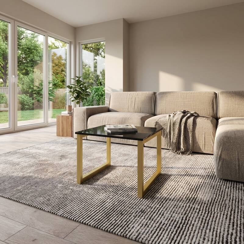 Meble Furniture Mawa 24-Inch Modern Square Coffee Table with High Gloss Top and Metal Sled Legs - Contemporary European Design