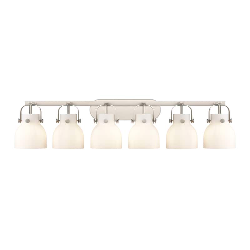 Innovations Lighting 423-6W-10-46 Pilaster II Bell Vanity Pilaster II - Satin Nickel / Matte White
