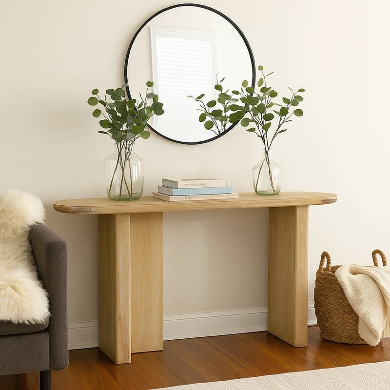 Console Table, Rounded Edge Top, Paneled Legs, XL 63 Inch Brown Wood