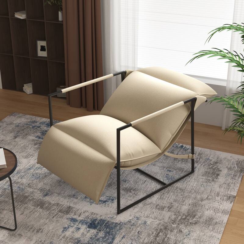 Metal Framed Sling Accent Chair with Bag Cushion