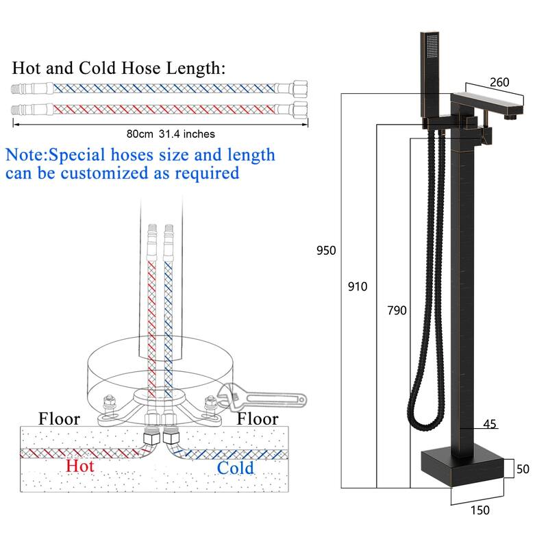 Topcraft Floor Mounted Bathtub Filler with Handheld Showerhead