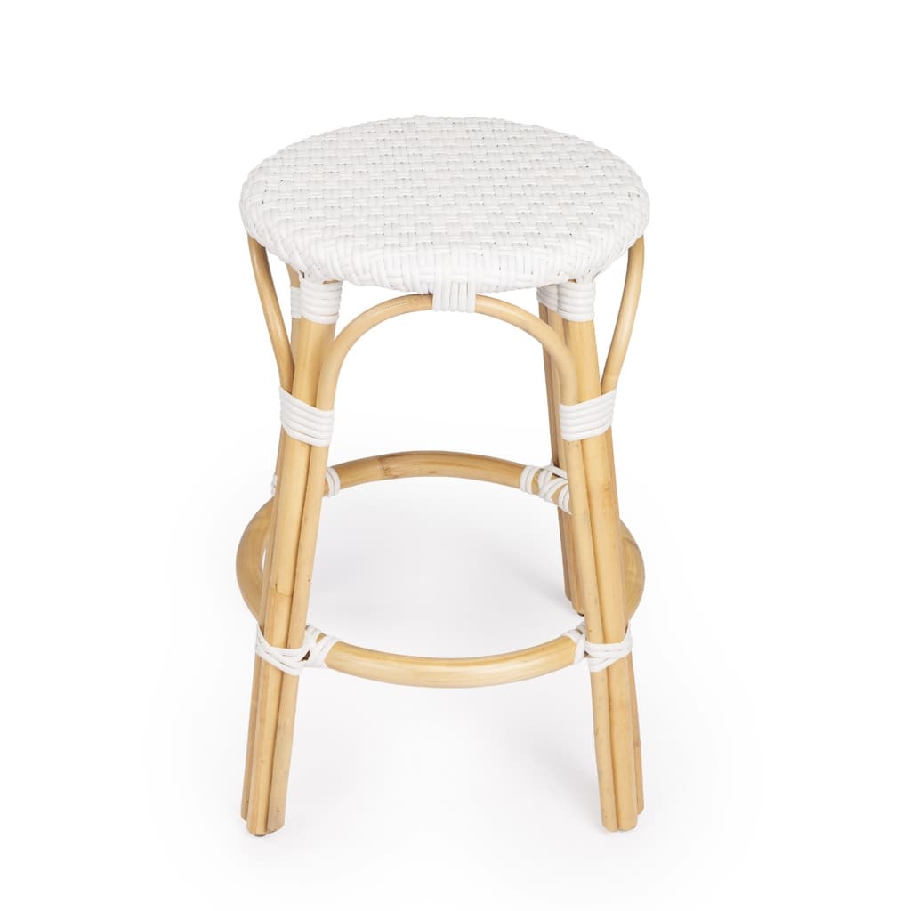 Rattan Backless Counter Height Bar Stool with Footrest, Water-Resistant