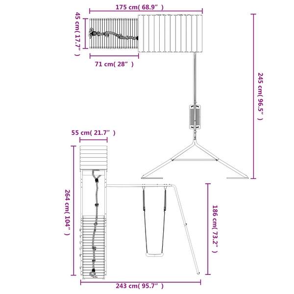 vidaXL Swing Set Outdoor Backyard Wooden Playground Equipment for Kids Age 3-8