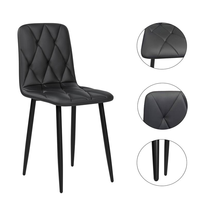 4 Piece PU Leather Kitchen Dining Chairs with Metal Legs, Cushions, Backrests, No Armrests for Dining Room Kitchen Living Room