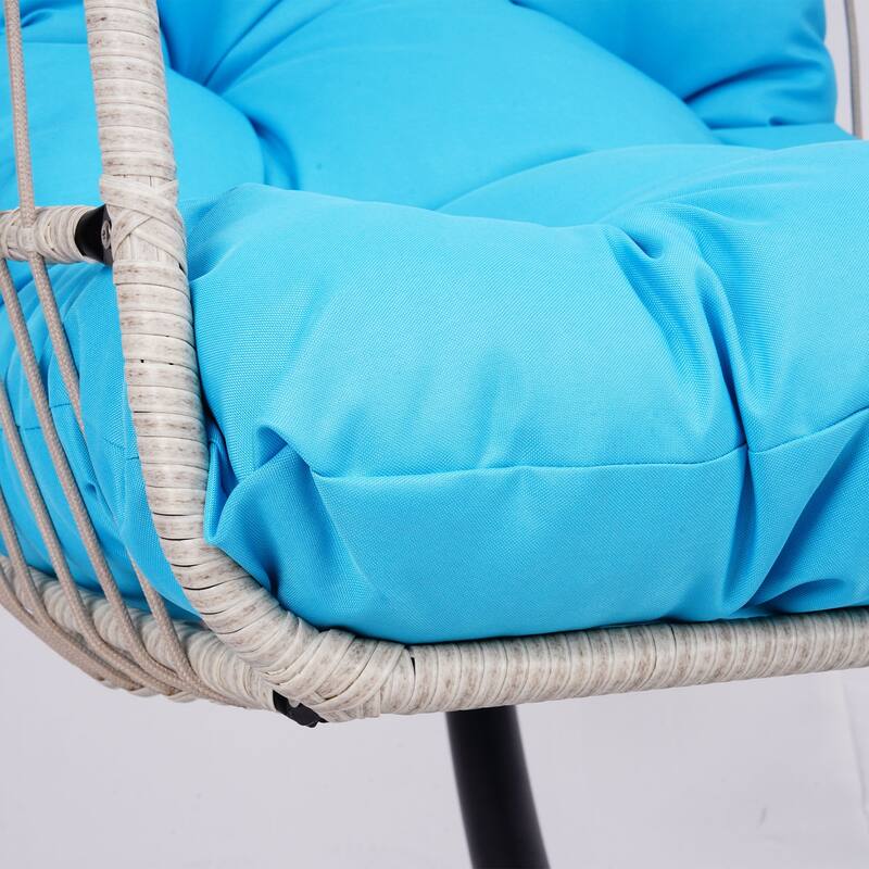 Outdoor Egg Hanging Chair, Swing Chair with Stand & Aluminum-Steel Frame, Patio Rattan Wicker Hanging Swing Egg Chair