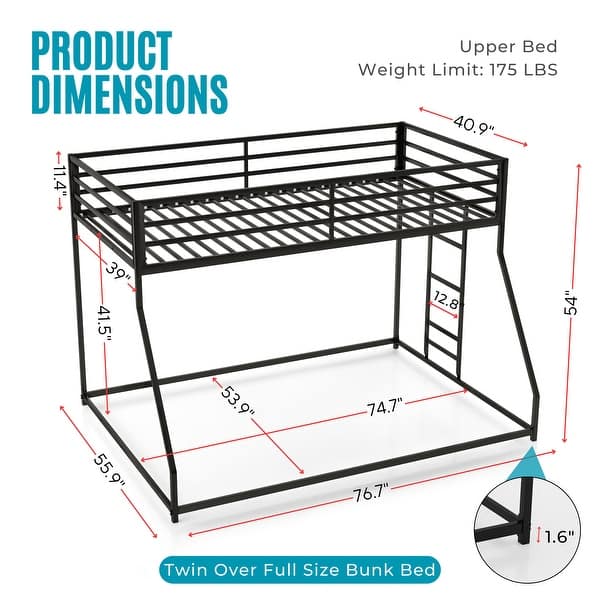 Furniture of America Jackson Modern Metal Twin over Full Low Profile Bunk Bed with Reversible Ladder