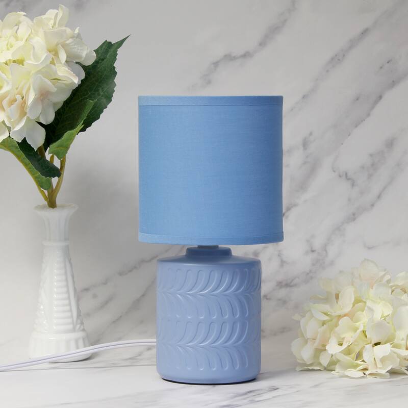 Floral Textured Ceramic Table Lamp with Drum Shade - 10" - Blue