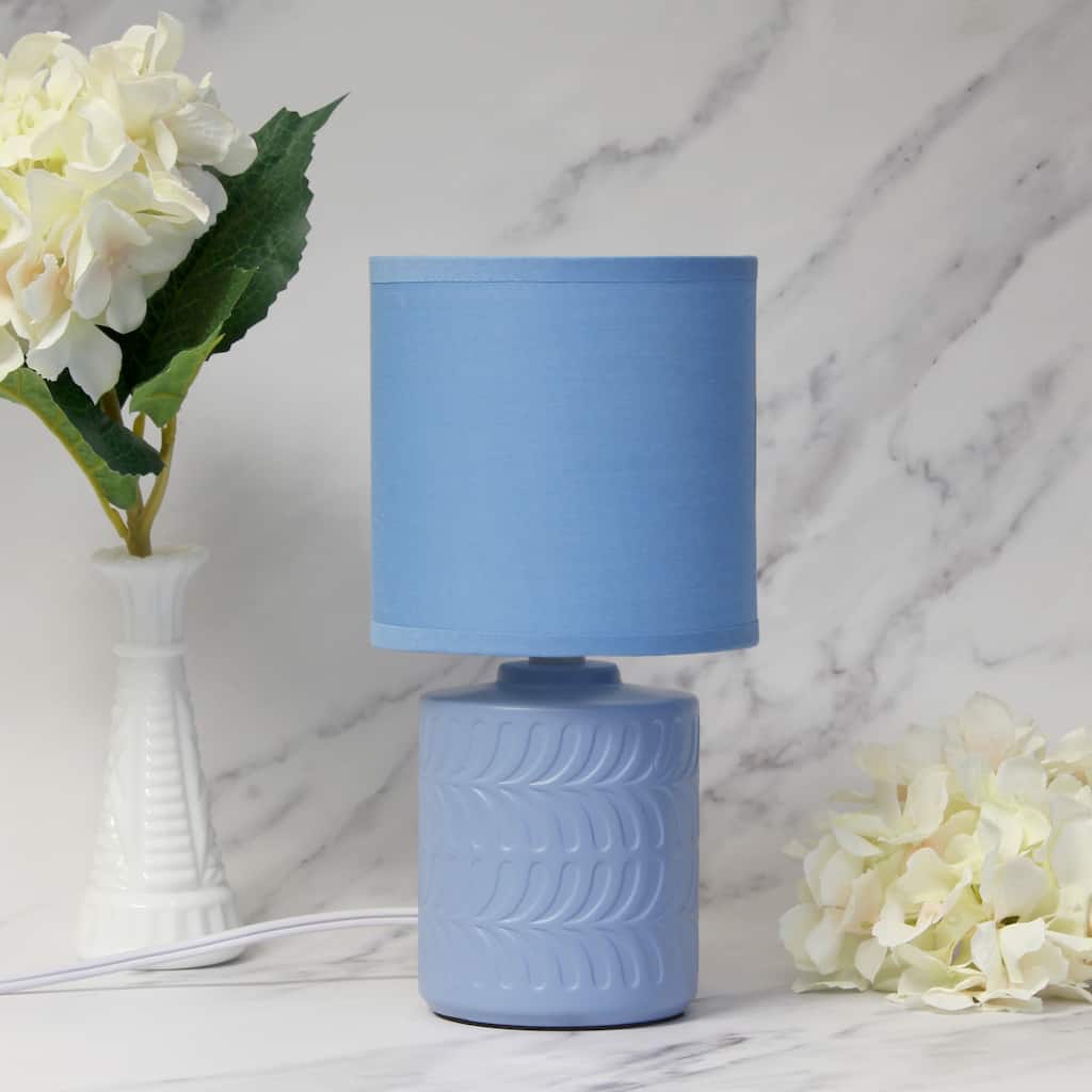 Floral Textured Ceramic Table Lamp with Drum Shade - 10" - Blue