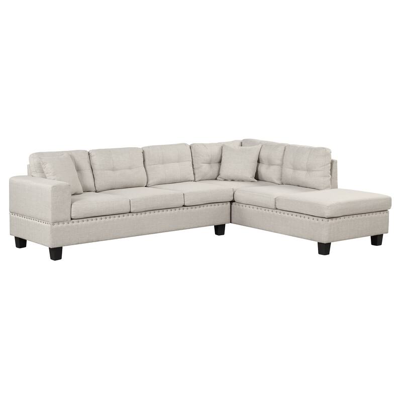 105.1" Velvet L-Shaped Sectional Sofa with Reversible Chaise, Storage Ottoman and Cup Holders